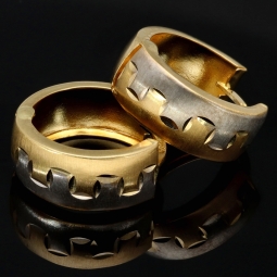 Edle Creolen / Ohrringe in 585 (14K) Bicolor Gelbgold und Weißgold mit geschmackvollem Design