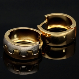 Edle Creolen / Ohrringe in 585 (14K) Bicolor Gelbgold und Weißgold mit geschmackvollem Design
