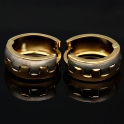 Edle Creolen / Ohrringe in 585 (14K) Bicolor Gelbgold und Weißgold mit geschmackvollem Design