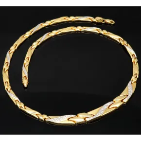 Elegantes Collier mit feinem Muster in edlem Bicolor Gold (Weißgold und Gelbgold, ca. 12,4g) in 43 cm Länge