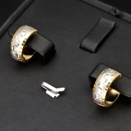 Sehr schöne Mini-Creolen / Ohrringe aus 585 14K Gold in edlem Bicolor Look (Gelbgold und Weißgold)