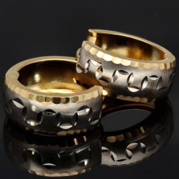 Sehr schöne Mini-Creolen / Ohrringe aus 585 14K Gold in edlem Bicolor Look (Gelbgold und Weißgold)