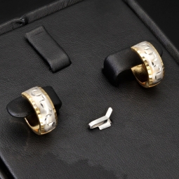 Sehr schöne Mini-Creolen / Ohrringe aus 585 14K Gold in edlem Bicolor Look (Gelbgold und Weißgold)