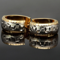Sehr schöne Mini-Creolen / Ohrringe aus 585 14K Gold in edlem Bicolor Look (Gelbgold und Weißgold)
