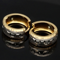 Sehr schöne Mini-Creolen / Ohrringe aus 585 14K Gold in edlem Bicolor Look (Gelbgold und Weißgold)