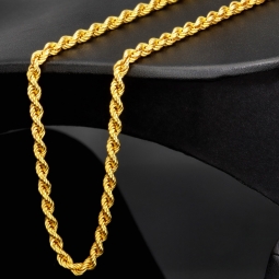 Kurze, edle Kordelkette aus Gelbgold für Damen in ca. 45cm Länge und ca. 3,5 mm aus 585er Gold (14k)