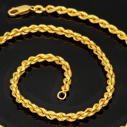 Kurze, edle Kordelkette aus Gelbgold für Damen in ca. 45cm Länge und ca. 3,5 mm aus 585er Gold (14k)
