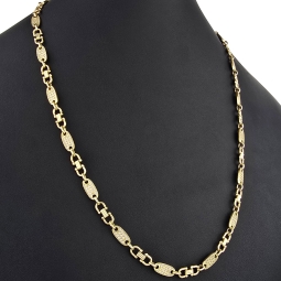 Bling-Bling Plättchenkette (Plattenkette) - Steigbügelkette aus hochwertigem 585 14K Gold mit funkelnden Zirkonia besetzt ca. 6-7 mm breit, 65cm