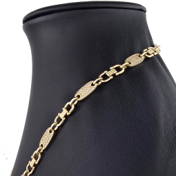 Bling-Bling Plättchenkette (Plattenkette) - Steigbügelkette aus hochwertigem 585 14K Gold mit funkelnden Zirkonia besetzt ca. 6-7 mm breit, 65cm