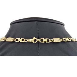 Bling-Bling Plättchenkette (Plattenkette) - Steigbügelkette aus hochwertigem 585 14K Gold mit funkelnden Zirkonia besetzt ca. 6-7 mm breit, 65cm