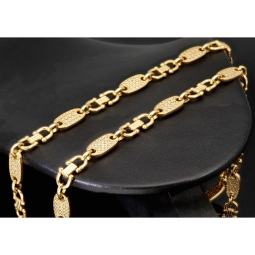 Bling-Bling Plättchenkette (Plattenkette) - Steigbügelkette aus hochwertigem 585 14K Gold mit funkelnden Zirkonia besetzt ca. 6-7 mm breit, 65cm
