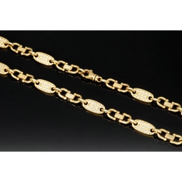 Bling-Bling Plättchenkette (Plattenkette) - Steigbügelkette aus hochwertigem 585 14K Gold mit funkelnden Zirkonia besetzt ca. 6-7 mm breit, 65cm