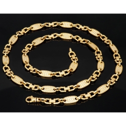 Bling-Bling Plättchenkette (Plattenkette) - Steigbügelkette aus hochwertigem 585 14K Gold mit funkelnden Zirkonia besetzt ca. 6-7 mm breit, 65cm