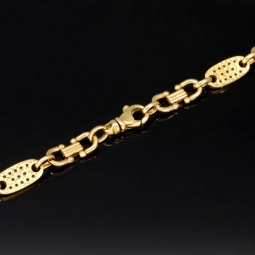 Bling-Bling Plättchenkette (Plattenkette) - Steigbügelkette aus hochwertigem 585 14K Gold mit funkelnden Zirkonia besetzt ca. 6-7 mm breit, 65cm