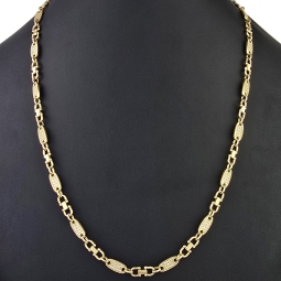 Bling-Bling Plättchenkette (Plattenkette) - Steigbügelkette aus hochwertigem 585 14K Gold mit funkelnden Zirkonia besetzt ca. 6-7 mm breit, 65cm