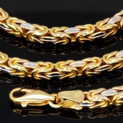 Noble Königskette mit besonderem Bicolor Design aus massivem 14K 585 Gold (Gelbgold und Weißgold) ca. 60cm Länge, ca. 4mm Breite