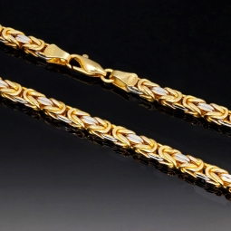 Noble Königskette mit besonderem Bicolor Design aus massivem 14K 585 Gold (Gelbgold und Weißgold) ca. 60cm Länge, ca. 4mm Breite