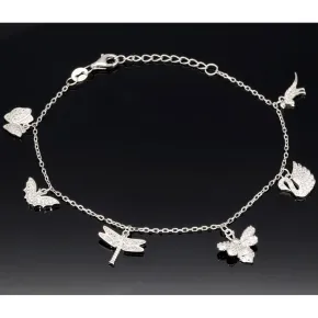 Filigranes Armband für Damen- Bettelarmband aus Sterling 925 Silber mit liebevoll gestalteten Anhängern, veredelt mit 141 glitzernden Zirkoniasteinen (Diamantimitationen) längenverstellbar ca. 18 - 22 cm