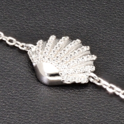 Funkelndes Armband mit Muschel-Anhänger– 925er Sterling Silber mit 57 Diamantimitationen (Zirkonia) längenverstellbar in ca. 18, 19, 20, 21, 22 cm