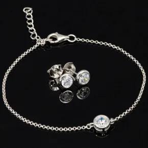 Edles Schmuck-Set aus funkelndem 925er Sterling Silber - Elegantes Armband und funkelnde Ohrstecker mit brillantgeschliffenen Zirkoniasteinen (Diamantimitat)