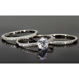 Ring-Schmuck-Set aus hochwertigem 925er Sterling Silber - Ringset 3tlg. mit  Zirkoniasteinen (Diamantimitat) = 1,56ct Brillantschliff Silber rhodiniert