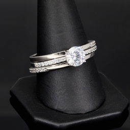 Ring-Schmuck-Set aus hochwertigem 925er Sterling Silber - Ringset 3tlg. mit  Zirkoniasteinen (Diamantimitat) = 1,56ct Brillantschliff Silber rhodiniert