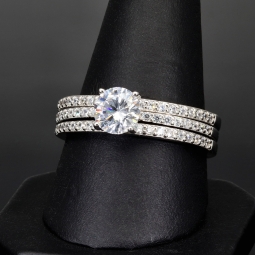 Ring-Schmuck-Set aus hochwertigem 925er Sterling Silber - Ringset 3tlg. mit  Zirkoniasteinen (Diamantimitat) = 1,56ct Brillantschliff Silber rhodiniert
