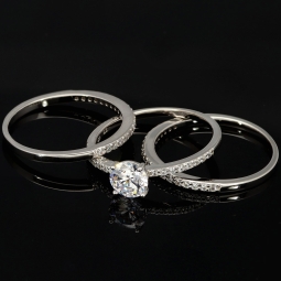 Ring-Schmuck-Set aus hochwertigem 925er Sterling Silber - Ringset 3tlg. mit  Zirkoniasteinen (Diamantimitat) = 1,56ct Brillantschliff Silber rhodiniert