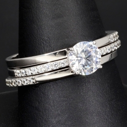 Ring-Schmuck-Set aus hochwertigem 925er Sterling Silber - Ringset 3tlg. mit  Zirkoniasteinen (Diamantimitat) = 1,56ct Brillantschliff Silber rhodiniert
