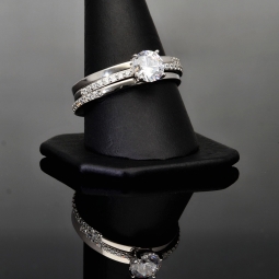 Ring-Schmuck-Set aus hochwertigem 925er Sterling Silber - Ringset 3tlg. mit  Zirkoniasteinen (Diamantimitat) = 1,56ct Brillantschliff Silber rhodiniert