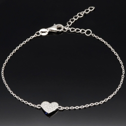 Hochwertig produziertes Armband mit Herz-Anhänger – 925er Sterling Silber mit vielen kleinen Zirkoniasteinen (Diamantimitaten) längenverstellbar in ca. 18, 19, 20, 21, 22 cm