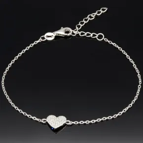 Hochwertig produziertes Armband mit Herz-Anhänger – 925er Sterling Silber mit vielen kleinen Zirkoniasteinen (Diamantimitaten) längenverstellbar in ca. 18, 19, 20, 21, 22 cm