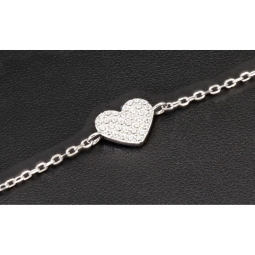 Hochwertig produziertes Armband mit Herz-Anhänger – 925er Sterling Silber mit vielen kleinen Zirkoniasteinen (Diamantimitaten) längenverstellbar in ca. 18, 19, 20, 21, 22 cm