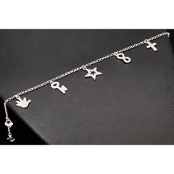 Trendiges Silber-Armband / Bettelarmband aus edlem Sterling 925 Silber mit kreativen Anhängern, verziert mit zahlreichen funkelnden Zirkoniasteinen (Diamantoptik), längenverstellbar ca. 17 – 20 cm