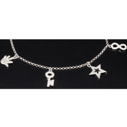 Trendiges Silber-Armband / Bettelarmband aus edlem Sterling 925 Silber mit kreativen Anhängern, verziert mit zahlreichen funkelnden Zirkoniasteinen (Diamantoptik), längenverstellbar ca. 17 – 20 cm