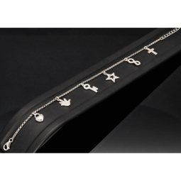 Trendiges Silber-Armband / Bettelarmband aus edlem Sterling 925 Silber mit kreativen Anhängern, verziert mit zahlreichen funkelnden Zirkoniasteinen (Diamantoptik), längenverstellbar ca. 17 – 20 cm