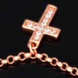 Exquisites Silber-Armband / Bettelarmband aus edlem Sterling 925 Silber rosé vergoldet mit fantasievollen Anhängern, verziert mit zahlreichen funkelnden Zirkoniasteinen (Diamantoptik), längenverstellbar ca. 17 – 20 cm
