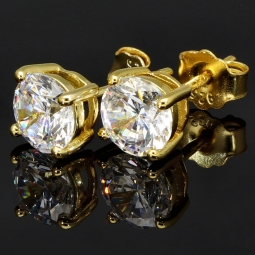 Edle Ohrstecker aus vergoldetem 925er Sterlingsilber mit funkelndem Zirkonia im Brillantschliff (Diamantoptik)