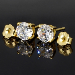 Edle Ohrstecker aus vergoldetem 925er Sterlingsilber mit funkelndem Zirkonia im Brillantschliff (Diamantoptik)
