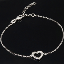 Feines Armband aus 925er Sterling Silber mit Herz-Anhänger und funkelnden Zirkoniasteinen  (Diamantimitaten) - Länge verstellbar in ca. 18, 19, 20, 21, 22 cm