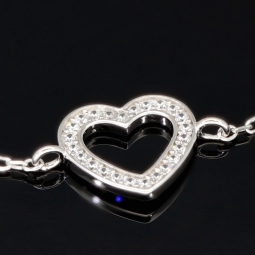 Feines Armband aus 925er Sterling Silber mit Herz-Anhänger und funkelnden Zirkoniasteinen  (Diamantimitaten) - Länge verstellbar in ca. 18, 19, 20, 21, 22 cm