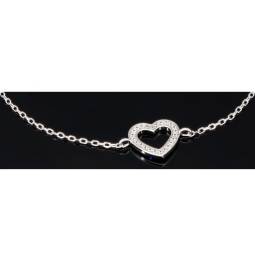 Feines Armband aus 925er Sterling Silber mit Herz-Anhänger und funkelnden Zirkoniasteinen  (Diamantimitaten) - Länge verstellbar in ca. 18, 19, 20, 21, 22 cm