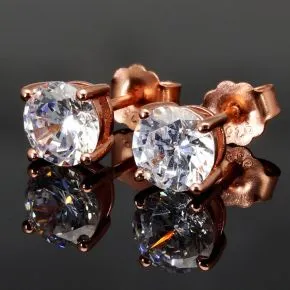 Stilvolle Ohrstecker aus rosévergoldetem 925er Sterlingsilber mit Zirkonia (Diamantimitat, Brillantschliff)