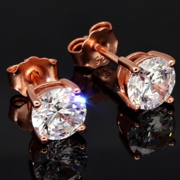 Stilvolle Ohrstecker aus rosévergoldetem 925er Sterlingsilber mit Zirkonia (Diamantimitat, Brillantschliff)