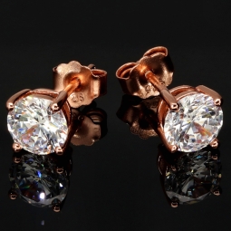 Stilvolle Ohrstecker aus rosévergoldetem 925er Sterlingsilber mit Zirkonia (Diamantimitat, Brillantschliff)