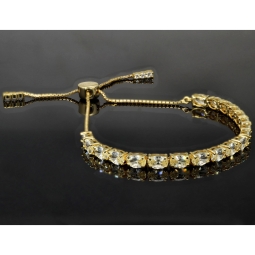 Armband für Damen aus 925er Silber, vergoldet, besetzt mit vielen funkelnden, hochkarätigen Zirkonia im Ovalschliff in edlen Krappenfassungen - längenverstellbar in ca. 16, 17, 18, 19, 20, 21, 22, 23 und 24 cm