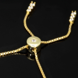 Armband für Damen aus 925er Silber, vergoldet, besetzt mit vielen funkelnden, hochkarätigen Zirkonia im Ovalschliff in edlen Krappenfassungen - längenverstellbar in ca. 16, 17, 18, 19, 20, 21, 22, 23 und 24 cm