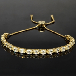 Armband für Damen aus 925er Silber, vergoldet, besetzt mit vielen funkelnden, hochkarätigen Zirkonia im Ovalschliff in edlen Krappenfassungen - längenverstellbar in ca. 16, 17, 18, 19, 20, 21, 22, 23 und 24 cm