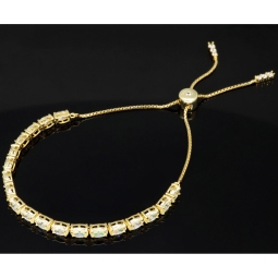 Armband für Damen aus 925er Silber, vergoldet, besetzt mit vielen funkelnden, hochkarätigen Zirkonia im Ovalschliff in edlen Krappenfassungen - längenverstellbar in ca. 16, 17, 18, 19, 20, 21, 22, 23 und 24 cm