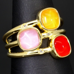 Vergoldeter Ring für Damen  aus edlem Sterling 925er Silber mit 3 großen, leuchtenden Zirkonia-Cabochonen - Ringgröße ca. 54